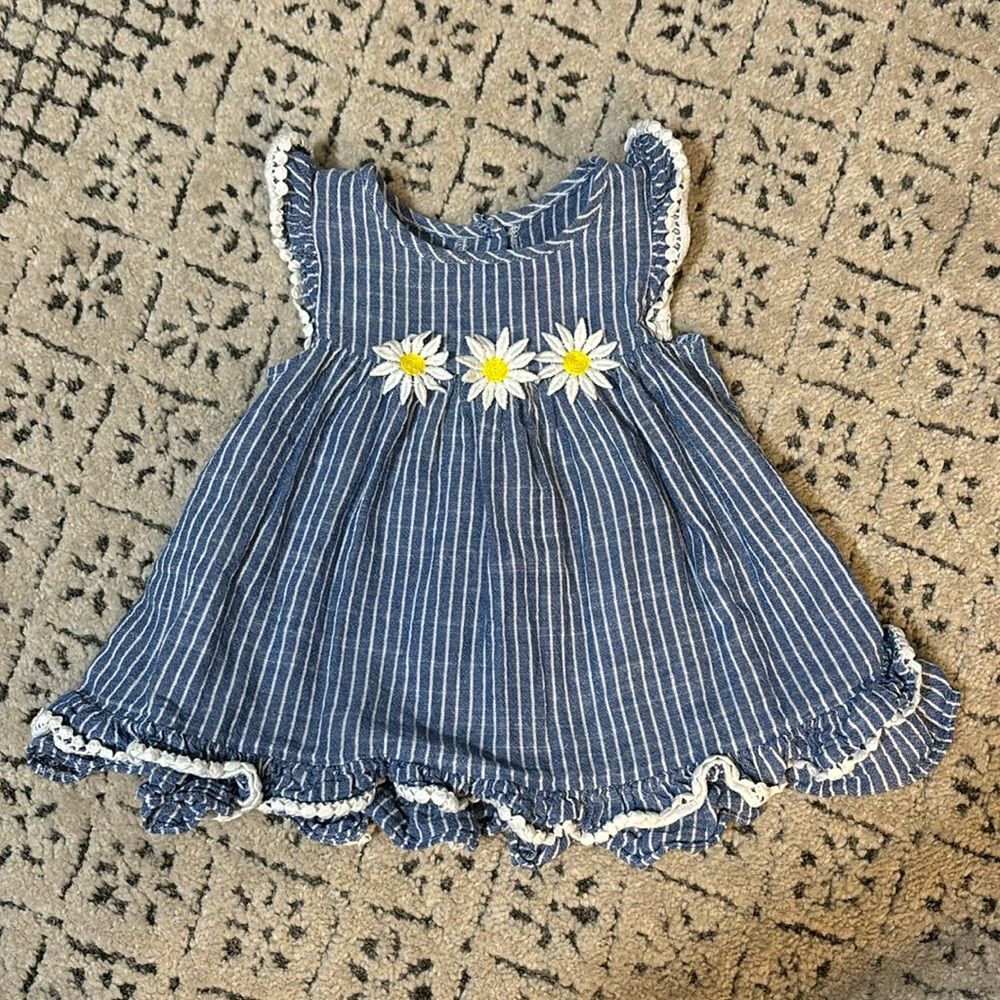 Blue Striped Kids Top with Daisy Accents